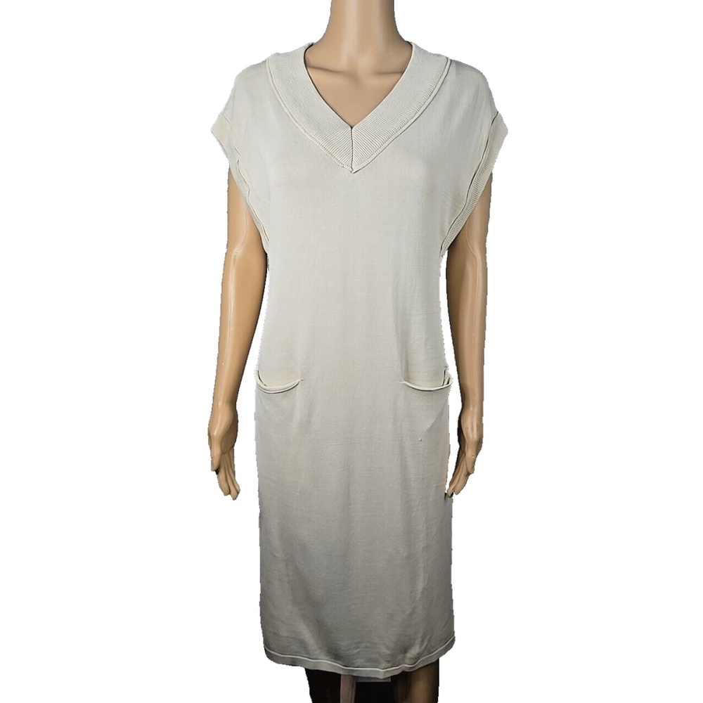 Roolee Women's Cream V-Neck Short Sleeve Sweater Dress Size Small